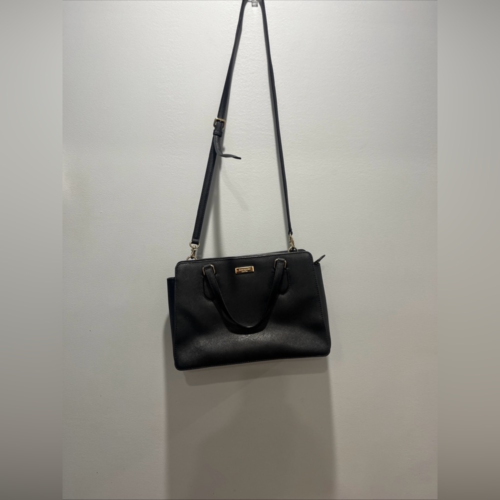 KATE SPADE Saffiano Black‎ Leather Medium Square Tote Bag Purse/Crossbody